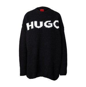 HUGO Red Oversize pulóver 'Slogues'  fekete / fehér