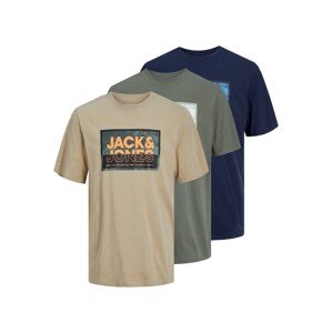JACK & JONES Póló 'LOGAN'  homok / tengerészkék / khaki / narancs