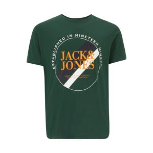 Jack & Jones Plus Póló 'LOOF'  sötétzöld / narancs / fehér