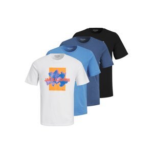 JACK & JONES Póló 'FLORALS'  kék / narancs / fekete / fehér