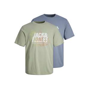 JACK & JONES Póló 'MAP SUMMER'  szürke / khaki / narancs / fehér