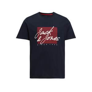 Jack & Jones Plus Póló 'ZURI'  tengerészkék / rikító piros / fehér