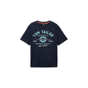 TOM TAILOR Men + Póló  vízszín / sötétkék / fehér