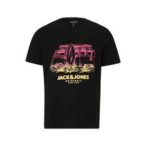 Jack & Jones Plus Póló 'ARUBA'  világos sárga / világos-rózsaszín / fekete