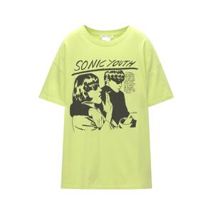 Pull&Bear Póló 'SONIC YOUTH'  citromzöld / fekete