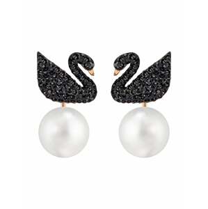 Swarovski Fülbevalók 'Iconic Swan'  rózsaszín arany / fekete / gyöngyház-fehér