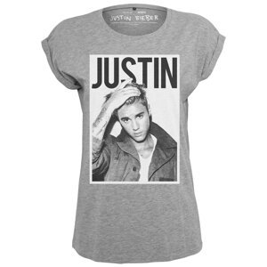Merchcode Póló 'Justin Bieber'  szürke melír / fehér / fekete