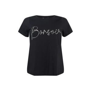 Dorothy Perkins Curve T-Shirt 'BONSOIR'  fekete / ezüst