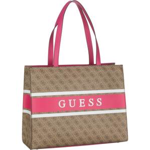 GUESS Shopper táska 'Monique'  fehér / sötét barna / brokát / sötét-rózsaszín