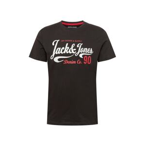 JACK & JONES Póló 'MOON'  fekete / fehér / gránátalma