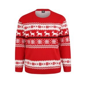 Urban Classics Curvy Pulóver 'Norwegian Christmas Sweater'  piros / fehér