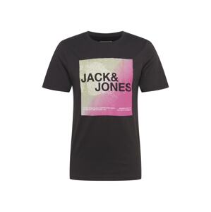 JACK & JONES Póló 'CORAZ'  fekete / rózsaszín / nád / fehér