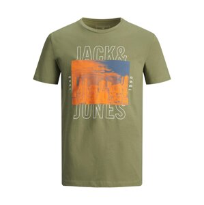 JACK & JONES Póló 'Booster'  khaki / sötét narancssárga / fehér / kék