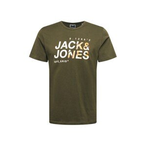 JACK & JONES Póló  sötétzöld / fehér / világos narancs / lila