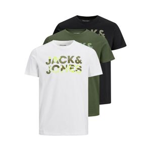 JACK & JONES Póló 'JJSOLDIER'  fekete / fehér / sötétzöld / citromzöld