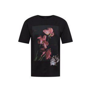 BOSS Casual Póló 'Flower'  fekete / rózsaszín / fűzöld