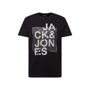 JACK & JONES Póló 'SPACE'  fekete / fehér / szürke / greige