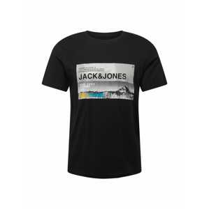 JACK & JONES Póló 'RACK'  fekete / szürke / sárga / neonkék
