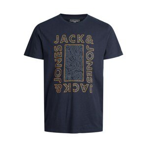 JACK & JONES Póló 'Booster'  sötétkék / fehér / aranysárga