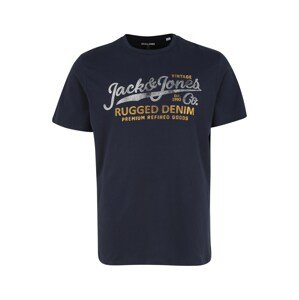 Jack & Jones Plus Póló 'BOOSTER'  tengerészkék / fehér / narancs