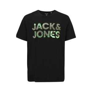 Jack & Jones Plus Póló 'SOLDIER'  fekete / szürke / világoszöld