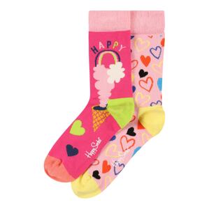 Happy Socks Zokni 'Happy Love'  világos-rózsaszín / neon-rózsaszín / neonsárga / neonzöld / fekete