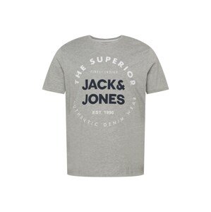 Jack & Jones Plus Póló 'HERRO'  szürke melír / fehér / éjkék