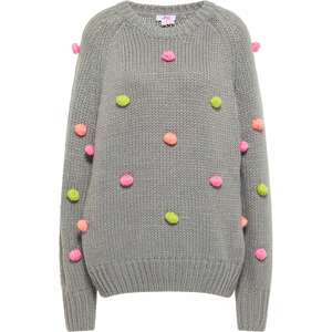 MYMO Oversize pulóver  szürke / kiwi / korál / rózsaszín