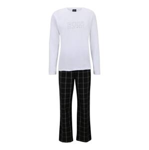 BOSS Black Hosszú pizsama  fekete / piszkosfehér / szürke / ezüstszürke