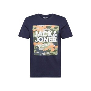 JACK & JONES Póló 'PETE'  tengerészkék / khaki / fehér / sárgabarack