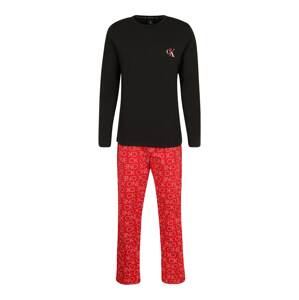 Calvin Klein Underwear Hosszú pizsama  fekete / piros / fehér