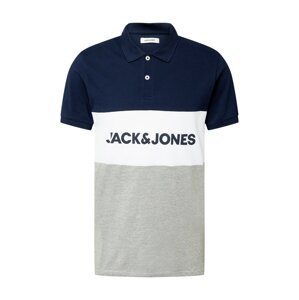 JACK & JONES Póló  sötétkék / szürke melír / fehér