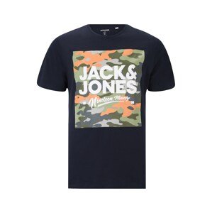 Jack & Jones Plus Póló 'PETE'  tengerészkék / narancs / fehér / világoszöld / khaki