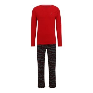 TOMMY HILFIGER Hosszú pizsama  piros / fekete / fehér