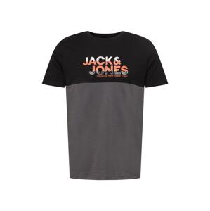 JACK & JONES Póló 'GARY'  fekete / sötétszürke / narancs / fehér