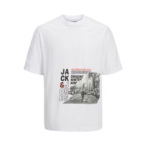 JACK & JONES Póló 'MADDIN'  szürke / fekete / fehér
