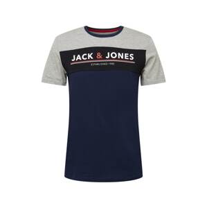 JACK & JONES Póló 'RON'  tengerészkék / fekete / szürke melír / fehér / piros