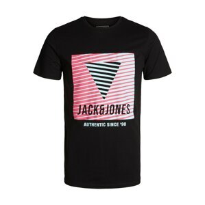 JACK & JONES Póló 'Booster'  fekete / rózsaszín / fehér