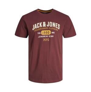 Jack & Jones Plus Póló 'Stamp'  burgundi vörös / sárga / fehér