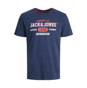 Jack & Jones Plus Póló 'STAMP'  tengerészkék / korál / fehér