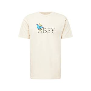 Obey Póló 'Macki'  krém / fekete / azúr / olíva