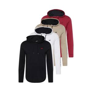 HOLLISTER Tréning póló  fekete / fehér / sötét bézs / rubinvörös