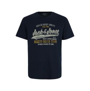 Jack & Jones Plus Póló 'BOOSTER'  tengerészkék / világosszürke / sárga