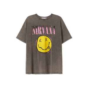 Bershka Oversize póló  sárga / sötétszürke / világos-rózsaszín / fekete