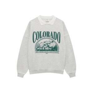 Pull&Bear Tréning póló  szürke melír / fehér / smaragd