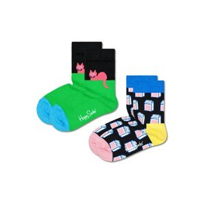 Happy Socks Zokni 'Cat'  kék / zöld / világos-rózsaszín / fekete