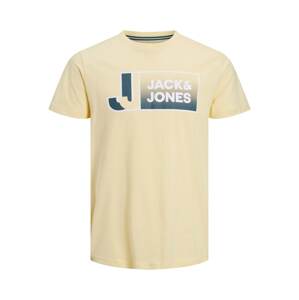JACK & JONES Póló 'LOGAN'  világos sárga / benzin / fehér