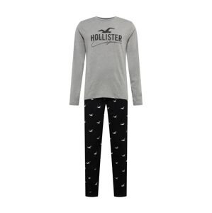 HOLLISTER Hosszú pizsama  szürke melír / fekete / fehér