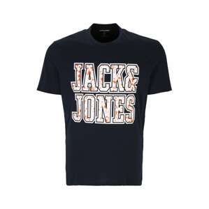Jack & Jones Plus Póló 'NEON'  tengerészkék / narancs / fehér