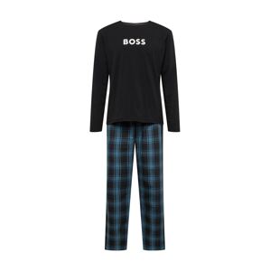 BOSS Black Hosszú pizsama 'Easy'  ciánkék / fekete / fehér